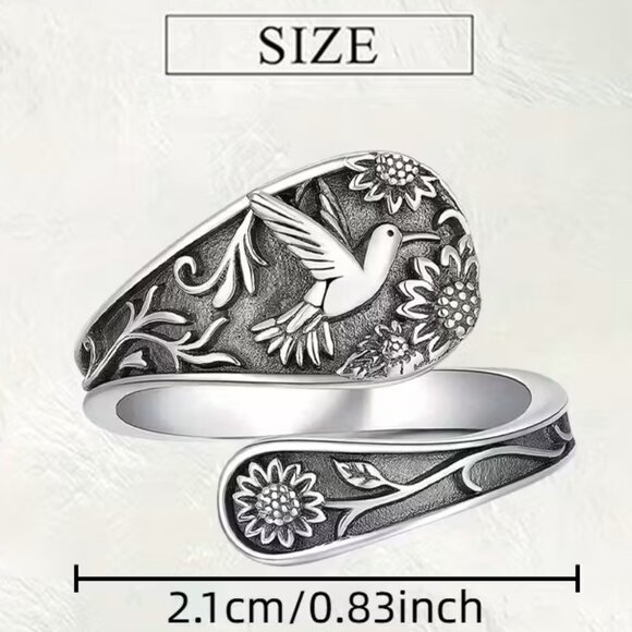 Jewelry - Spoon Style Hummingbird & Daisies (Daisy) Adjustable Ring Z86